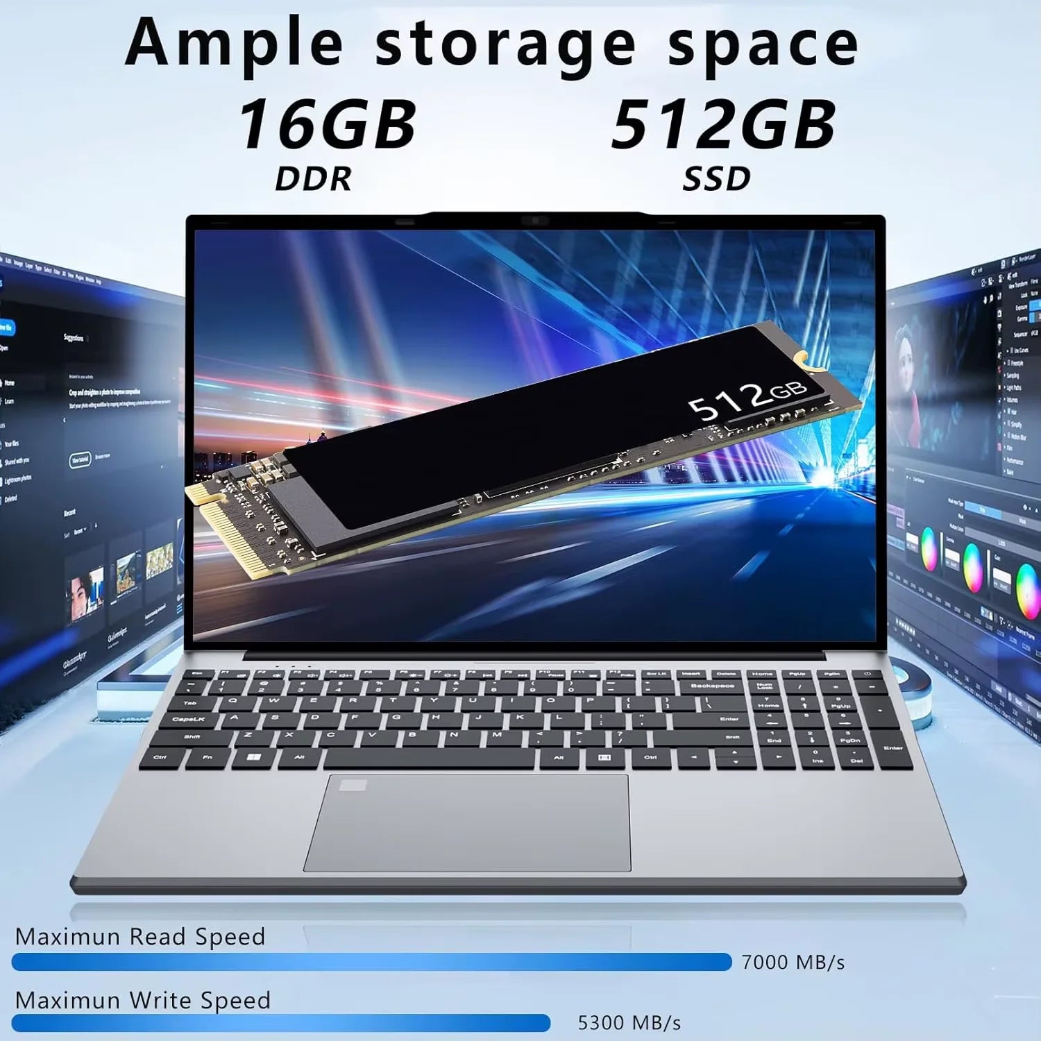 Ultra Slim Laptops 15.6" Notebook PC Intel Core i3-6006U 16GB RAM 1TB SSD Office Computer Fingerprint unlock Windows 11 Laptop