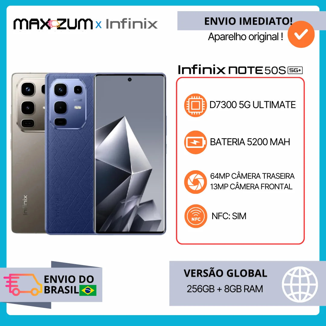 Infinix Note 50S 5G 256GB Storage 8GB RAM, 7300 Ultimate Dimension Processor, 64MP Camera, Global Version 5200mAh Battery
