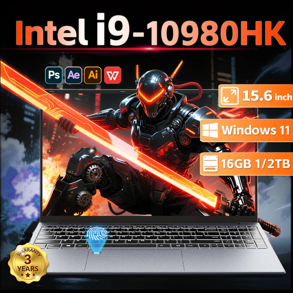 Portátil con Windows 11 Intel Core i9-10980HK de 15,6 pulgadas con desbloqueo de huellas dactilares, i9, 16 GB de RAM, SSD de 1 TB o 2 TB para oficina o juegos (2026)