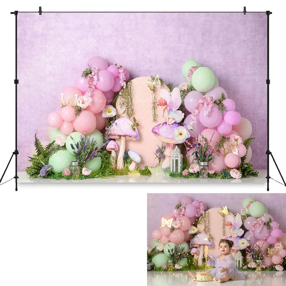 Romance Blushing Pink Photography Backdrop Kids Baby Cake Smash Photocall Decors Balloon Arch and Candle Studio Backgrounds
