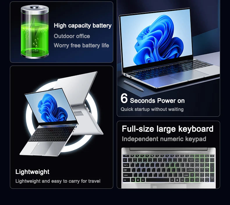 Portátil original de 15.6" N95 Pantalla FHD IPS de 120 Hz ultra nítida 7500mAh 32GB/2TB SSD Teclado retroiluminado Desbloqueo por huella dactilar