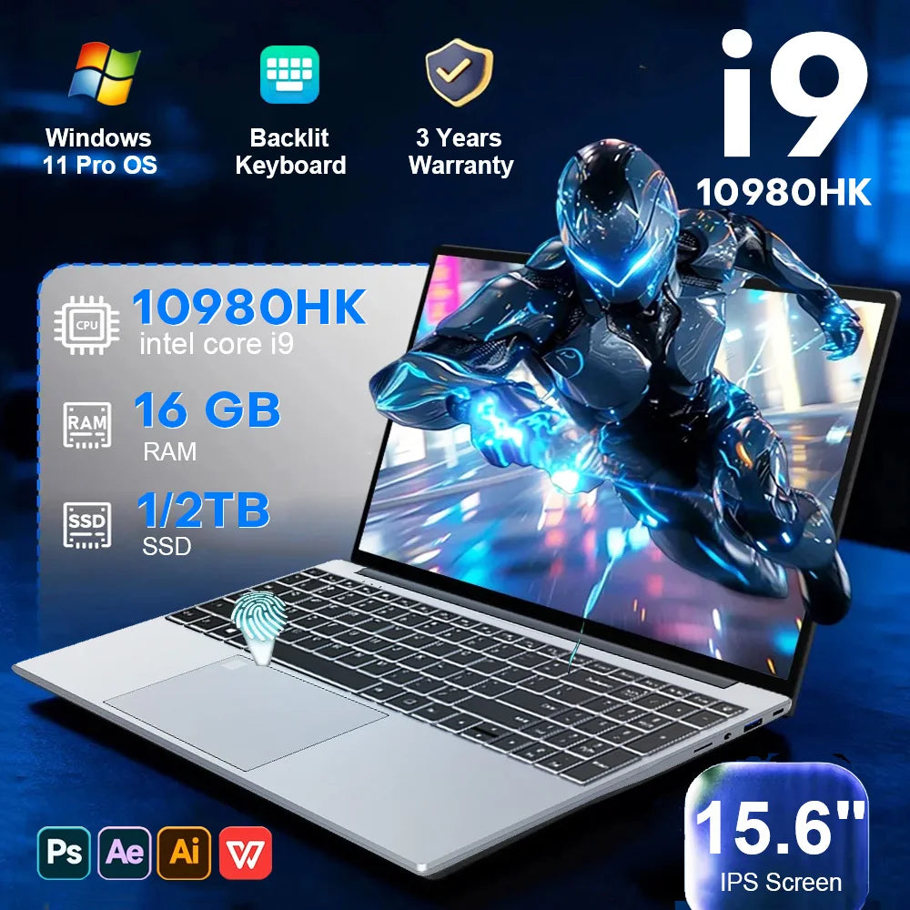 Xiaman 2026 15.6" Intel Core i9 10980HK Laptop Computer Windows 11 Pro 16GB RAM 1TB SSD Notebook PC Portable Laptops Gaming PC