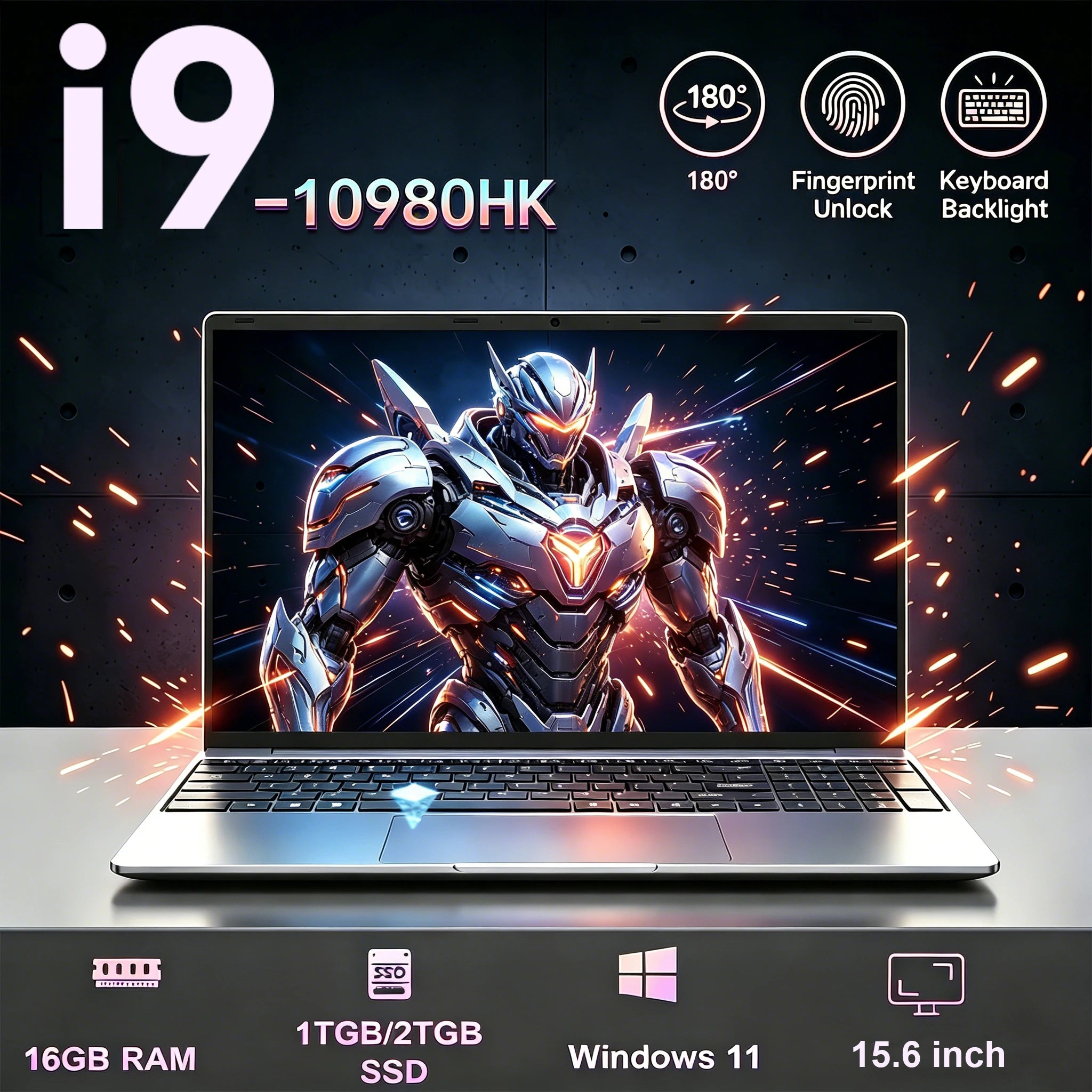 15.6" Windows 11 Laptops Intel Core i9-10980HK 16GB RAM 1TB SSD Gaming Laptop Office Study Home Use Backlight Fingerprint UnIock