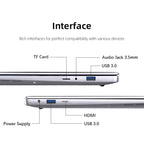 14.1 inch Portable Windows 11 Pro Laptop Computer Intel Atom A3950 12GB RAM 1TB 2TB SSD Office Notebook Business Pc Laptops