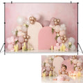 Romance Blushing Pink Photography Backdrop Kids Baby Cake Smash Photocall Decors Balloon Arch and Candle Studio Backgrounds
