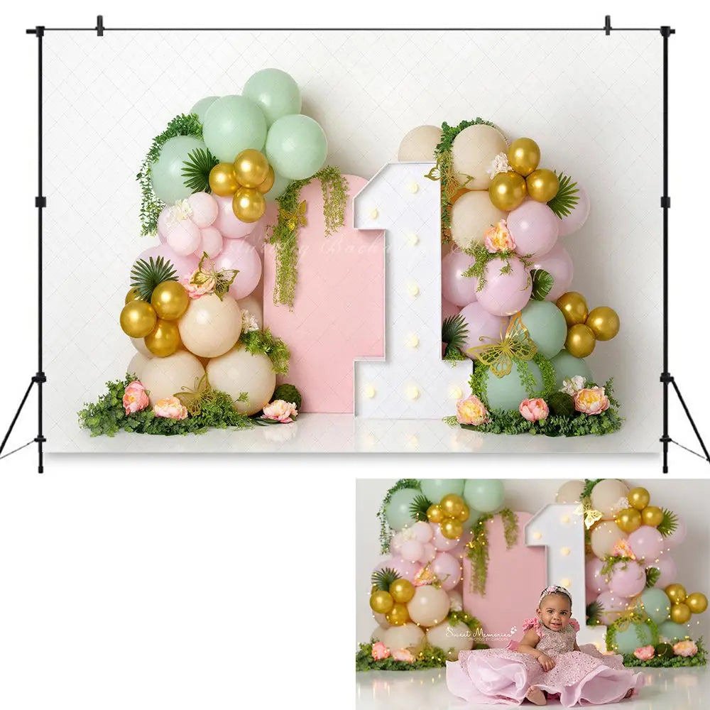 Romance Blushing Pink Photography Backdrop Kids Baby Cake Smash Photocall Decors Balloon Arch and Candle Studio Backgrounds