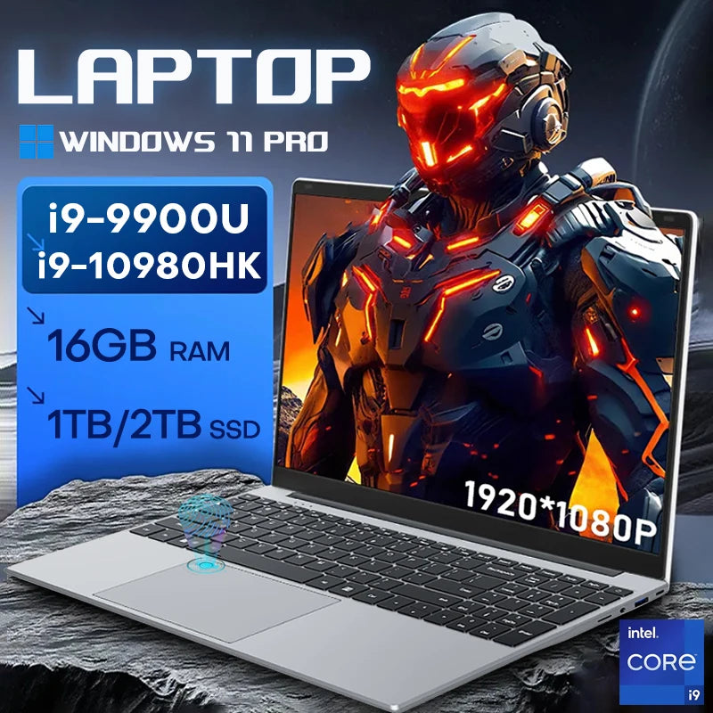 Nueva laptop Intel i9-10980HK/9900U PC con Windows 11, teclado retroiluminado, 16GB RAM, 1TB SSD, 15.6" para oficina y estudio