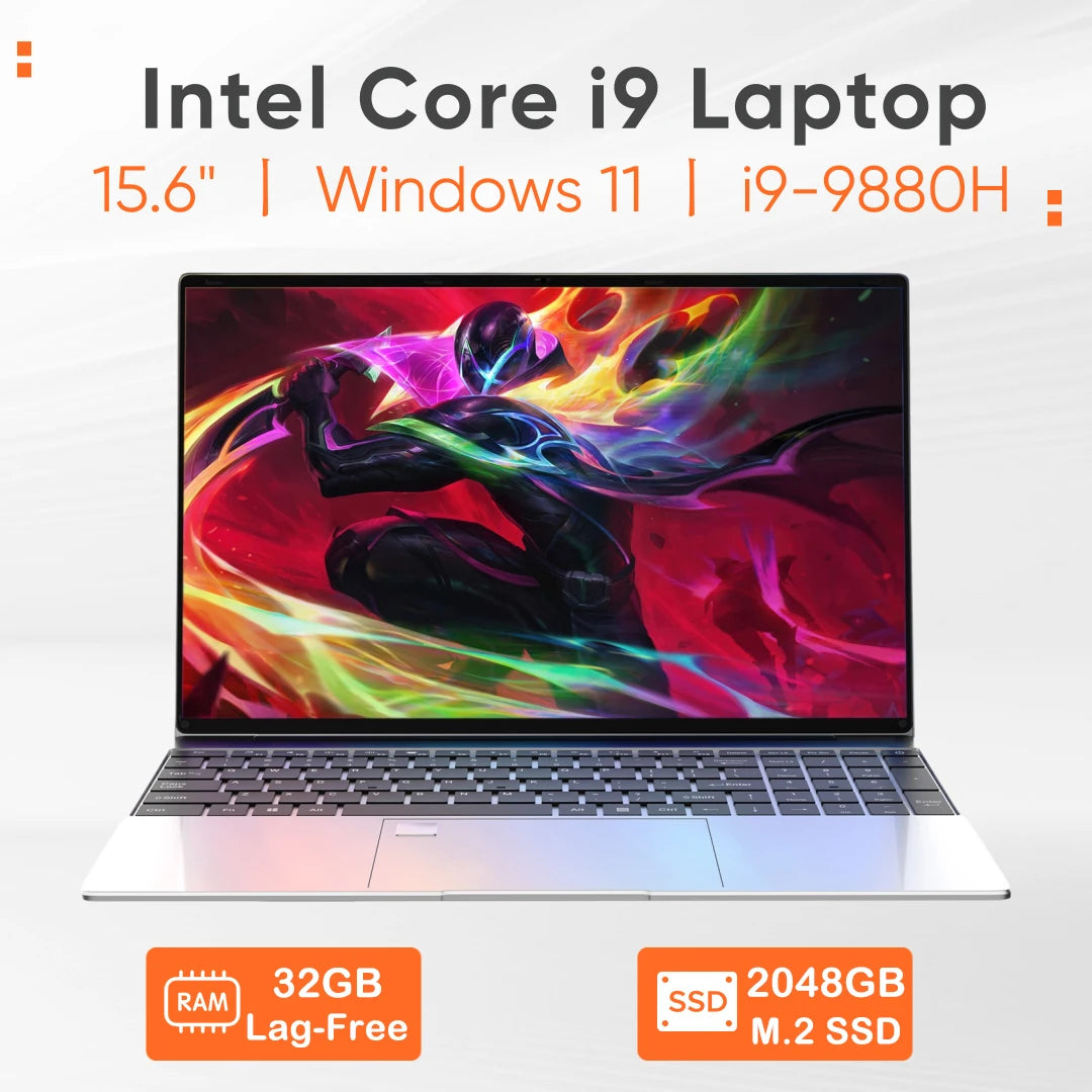 Nuevo portátil de 15.6" Intel Core i9-9880H 32GB 2TB Gaming PC Ultra Delgado Ordenador de Oficina y Estudio PC Windows 11 Pro 1920*1080 HD