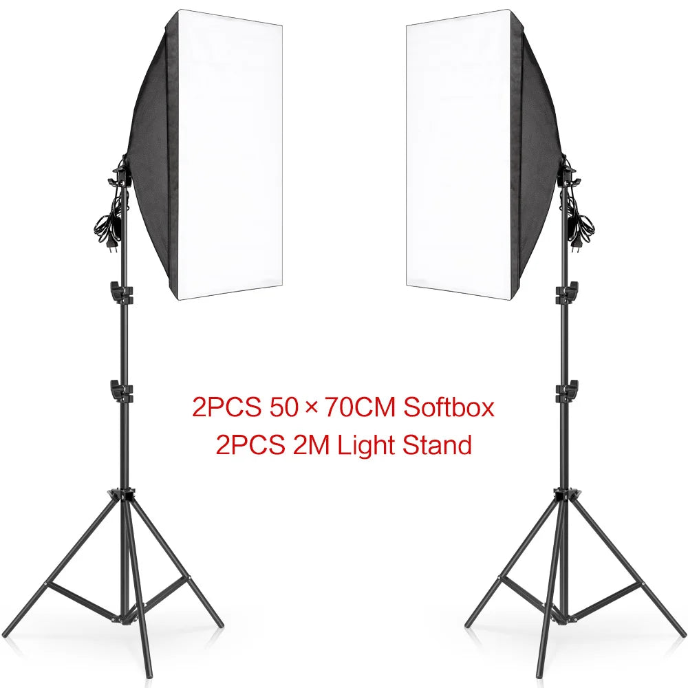 Photography 50x70CM Softbox Lighting Kits Professional Light System With E27 Photographic Bulbs Photo Studio Equipment