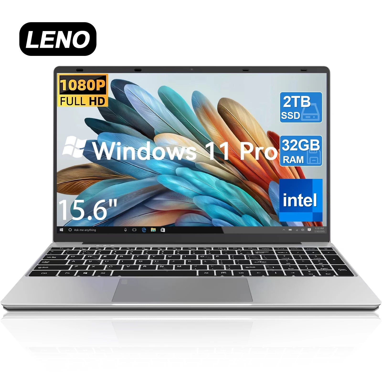 LENO Portátil Nuevo de 15.6" Intel 6500Y 32GB RAM 2TB SSD 5000mAh Office Windows11 Notebook PC Gamer con Huella Dactilar Retroiluminada