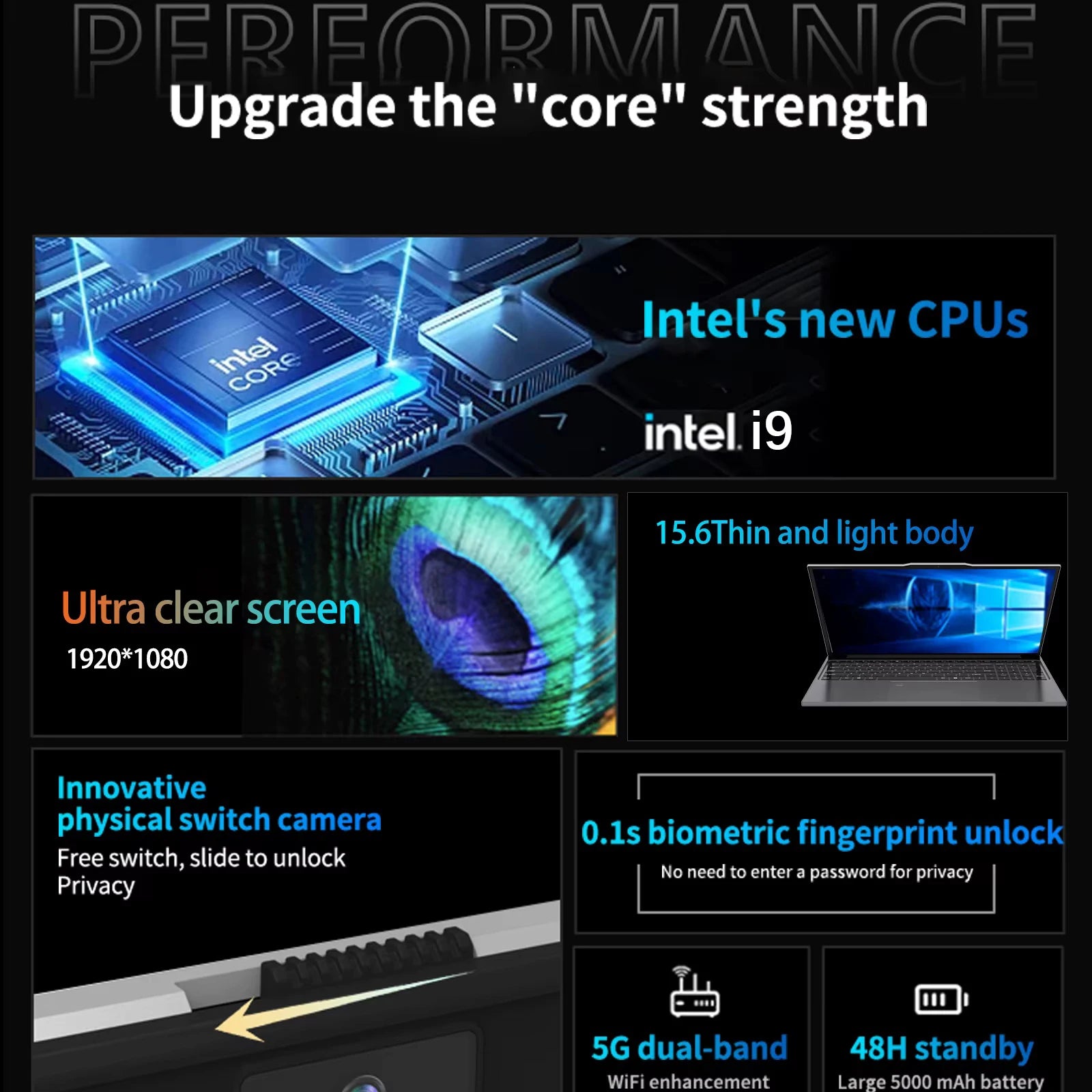 Portátil nuevo con Windows 11 Pro de 15.6", PC Intel Core i9 10980HK, 16GB RAM, 1TB SSD, Desbloqueo por Huella Dactilar, Teclado Retroiluminado