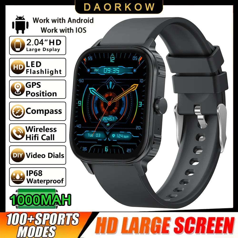 DAORKOW's new large-battery watch, 1000mAh, Bluetooth call, heart rate, blood pressure, and smartwatch for both men and women