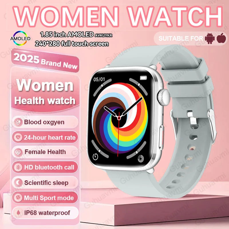 2025 New NFC Smart Watch Women AMOLED HD Screen IP68 Waterproof Blood Oxygen Heart Rate BT Call Smartwatch Watch