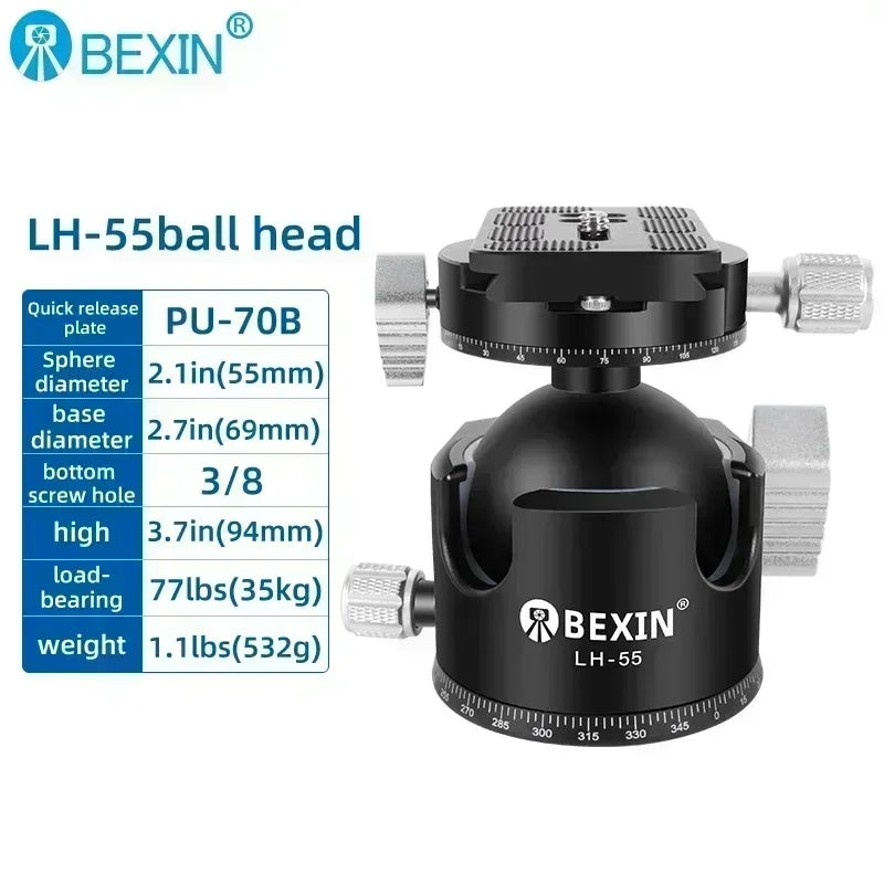 LH50/LH55 Low Profile Tripod Ball Head All Full Metal CNC Panoramic Camera Tripod Head,with 1/4" Arca Swiss Quick Release Plate
