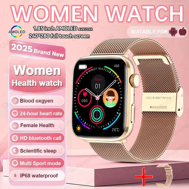2025 New NFC Smart Watch Women AMOLED HD Screen IP68 Waterproof Blood Oxygen Heart Rate BT Call Smartwatch Watch