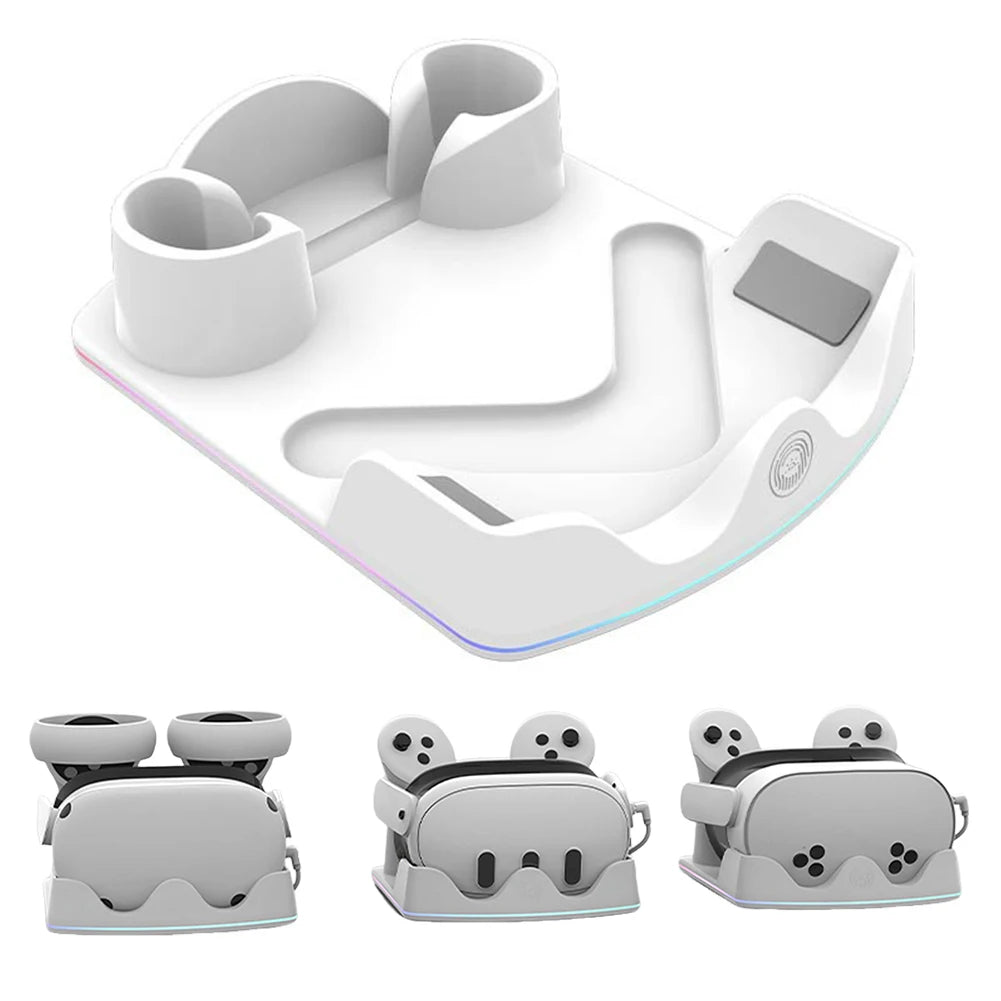 Charging Dock for Meta Quest 3S VR Charging Station W/ RGB Light Charging Stand Headset Display Stand and Controller Mount