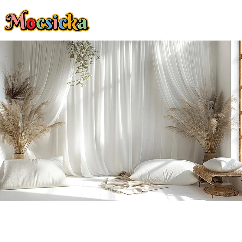 Fondo de fotografía Mocsicka Ventana interior blanca Floral Cumpleaños adulto Boda Maternidad Retrato Decoración Telón de fondo Estudio fotográfico