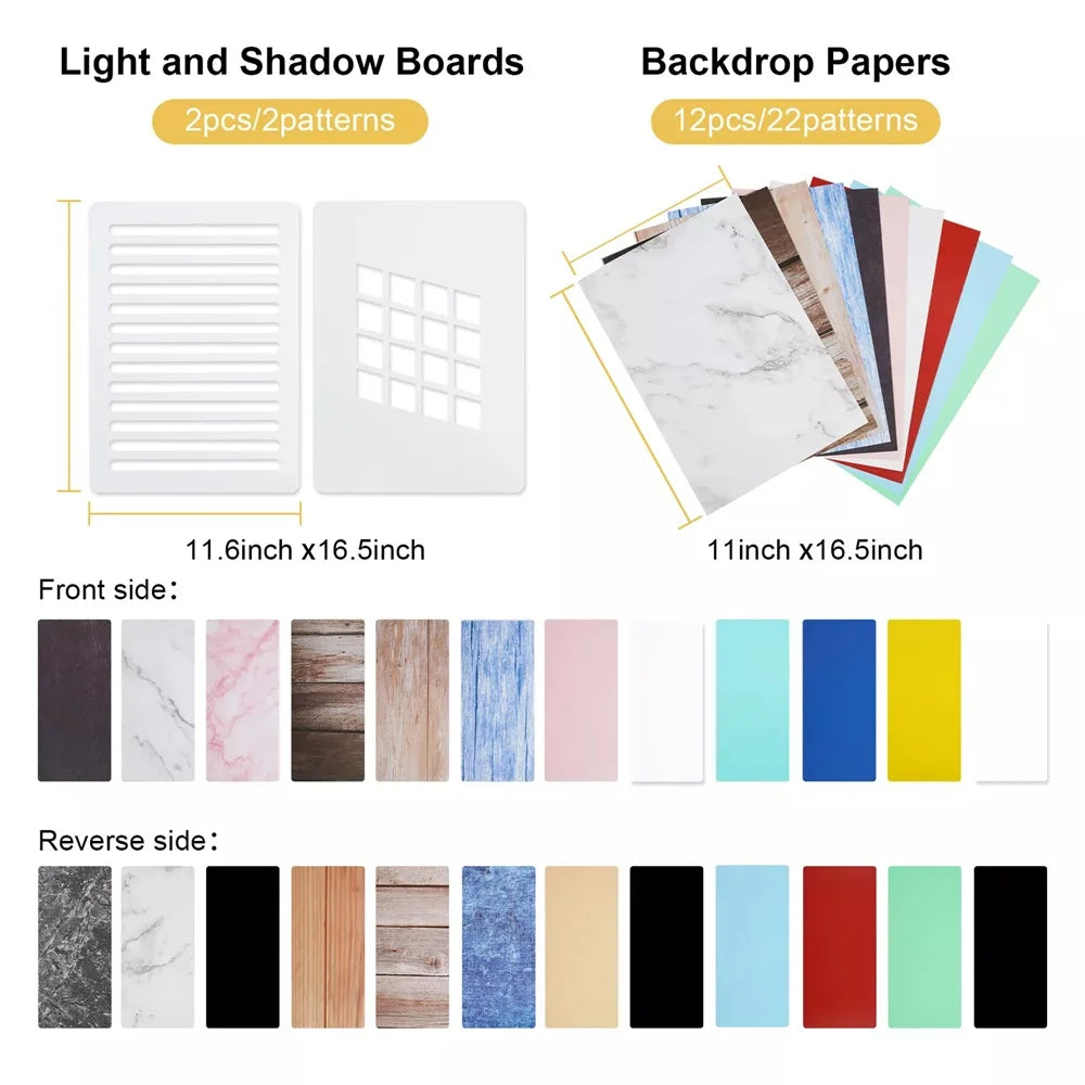 Selens Tablero de Fondo para Fotografía de 11.6x16.5 Pulgadas, Kits de Estudio Fotográfico, Fondo de Fotografía, Papel de Fondo de 12 Disparos a Doble Cara