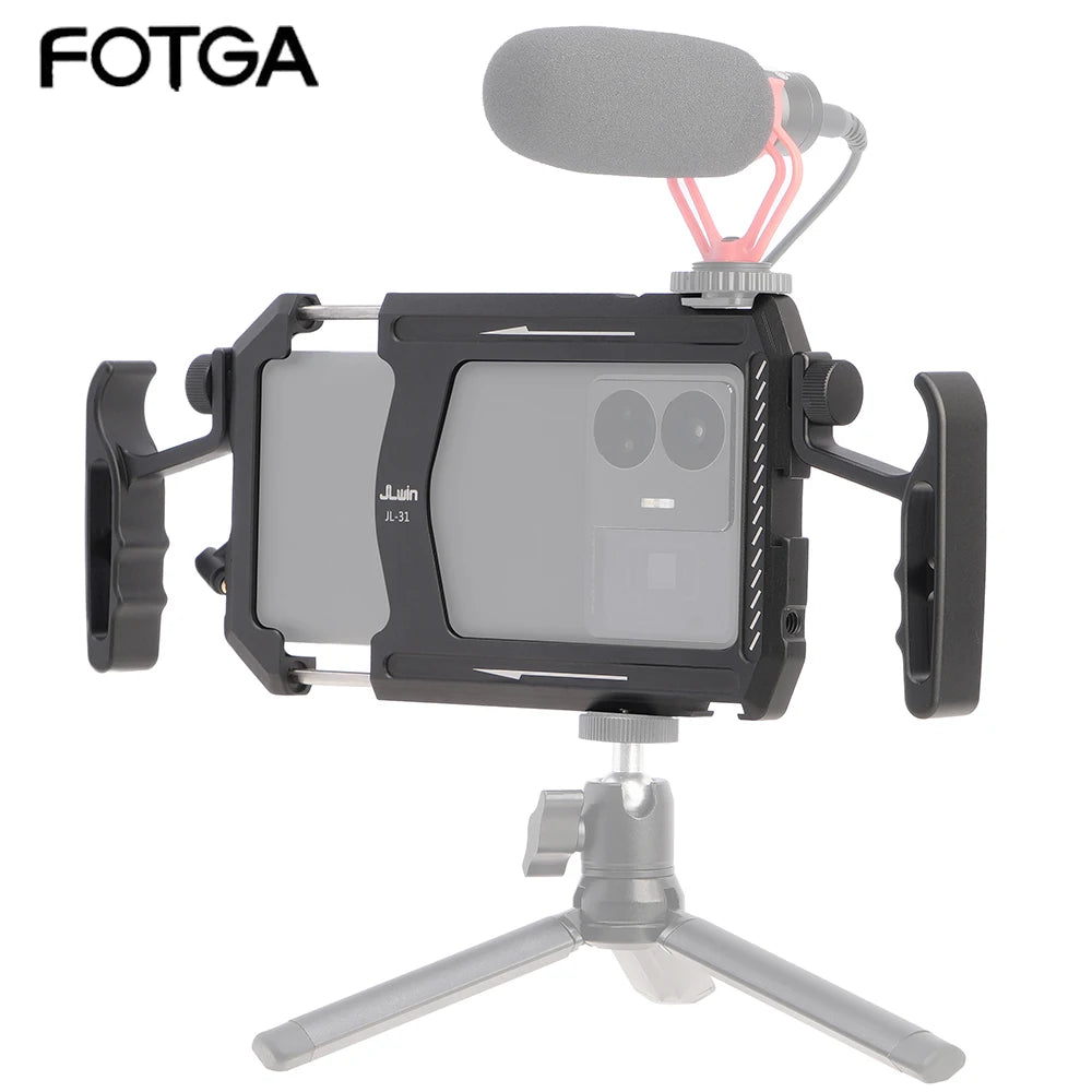 FOTGA Soporte de metal universal para smartphone, asas, estabilizador, vlog, transmisión en vivo, kit de soporte para teléfono móvil, creador de videos