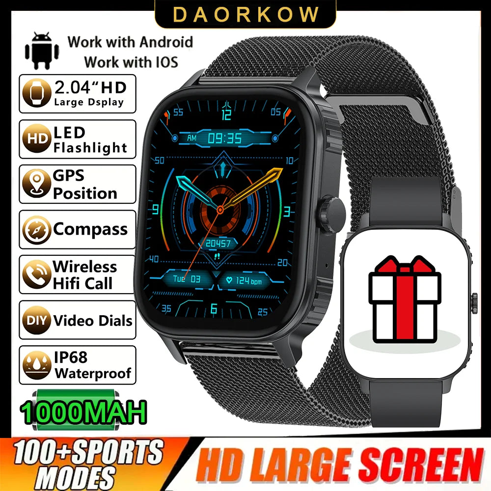 DAORKOW's new large-battery watch, 1000mAh, Bluetooth call, heart rate, blood pressure, and smartwatch for both men and women