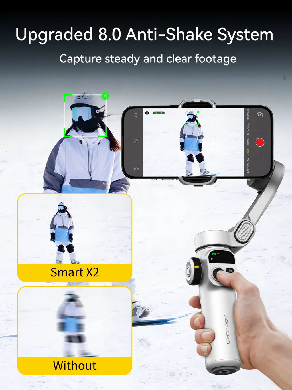 Estabilizador de cardán de mano AOCHUAN Smart X2 de 3 ejes con barra de extensión de 20 cm incorporada, pantalla LED y soporte para teléfono para iPhone Smartphone