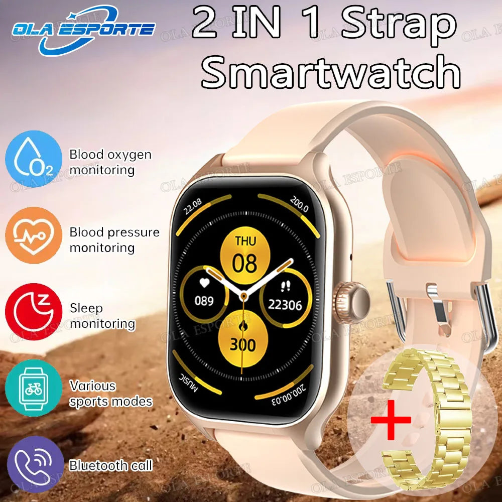 New Double Strap Smart Watch 1.75" AMOLED Screen Voice Assistant Bluetooth Call Men Women Smartwatch Heart Rate Sleep Monitoring