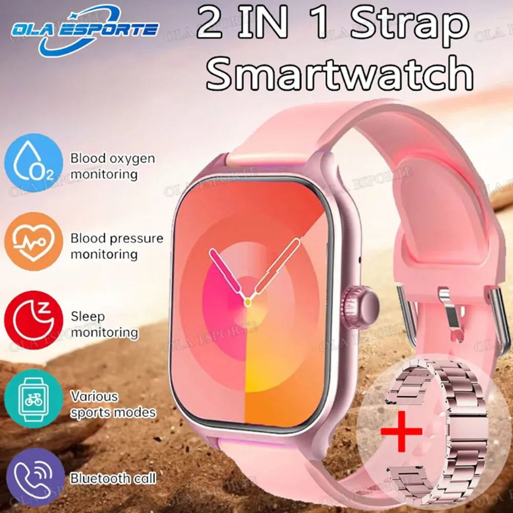 New Double Strap Smart Watch 1.75" AMOLED Screen Voice Assistant Bluetooth Call Men Women Smartwatch Heart Rate Sleep Monitoring