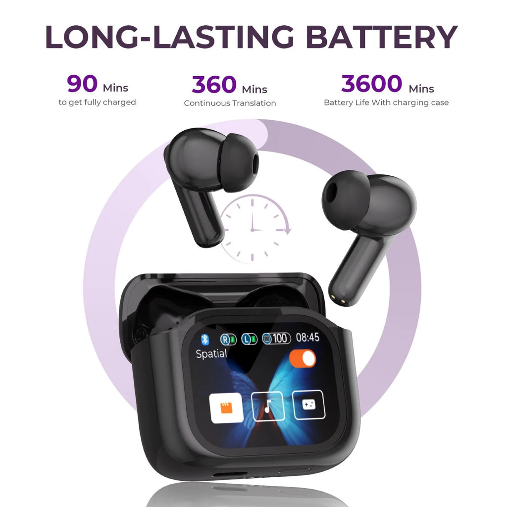 Auriculares de Traducción con Pantalla Táctil 2 Piezas, 144 Idiomas, Auriculares Traductores Bidireccionales en Tiempo Real, Auriculares Bluetooth para Viajes de Negocios