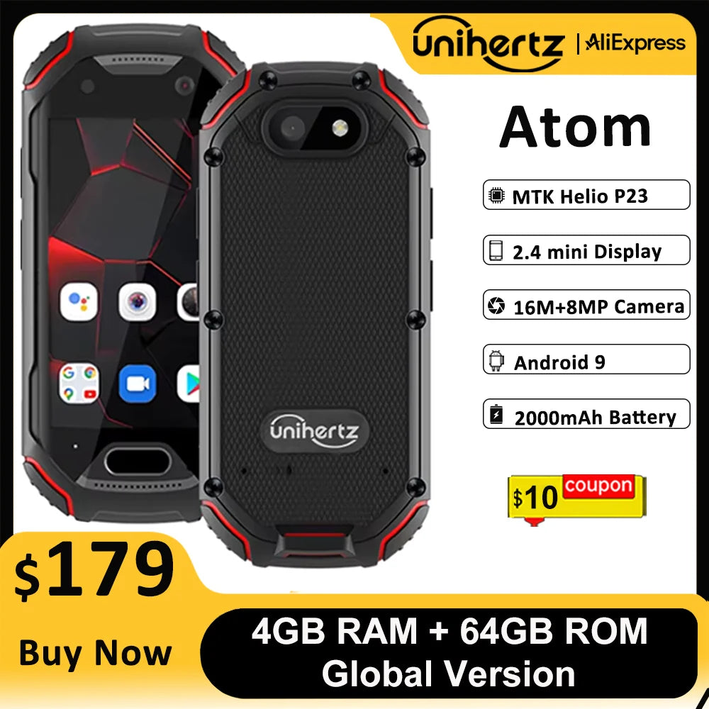 In Stock Unihertz ATOM World's Mini Rugged Smartphone 4GB 64GB Android 9 Octa Core 2.45 inch Unlocked Cellphone 2000mAh NFC