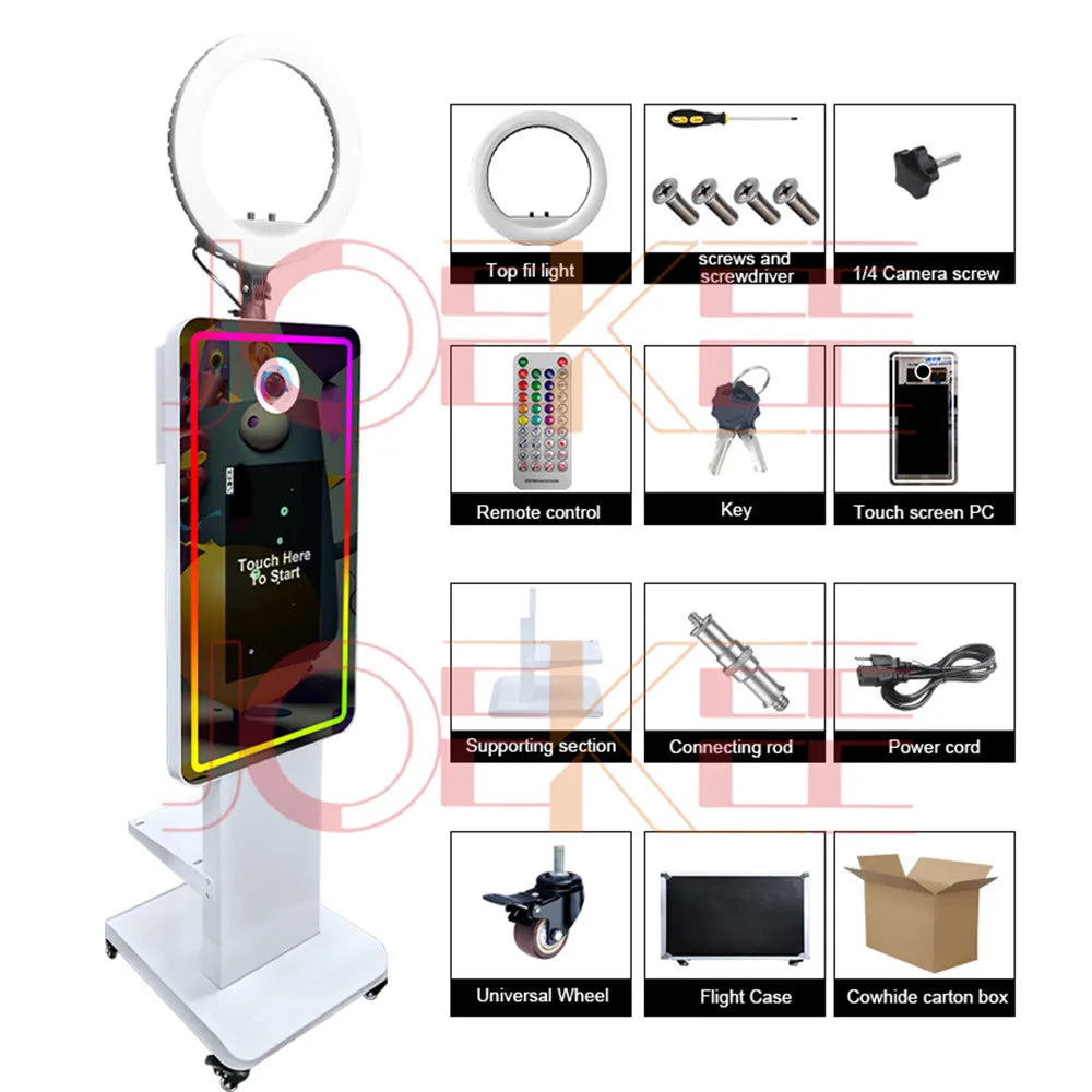21.5 inch Touch Screen Magic Mirror Photo Booth Built-in Mini PC Portable Mirror Photo Booth Selfie Machine for Partys Events