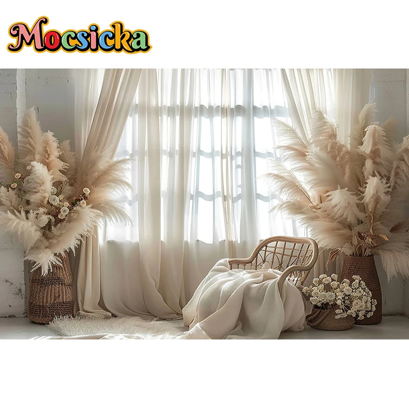 Mocsicka Photography Background White Indoor Window Floral Adult Birthday Wedding Maternity Portrait Decor Backdrop Photo Studio