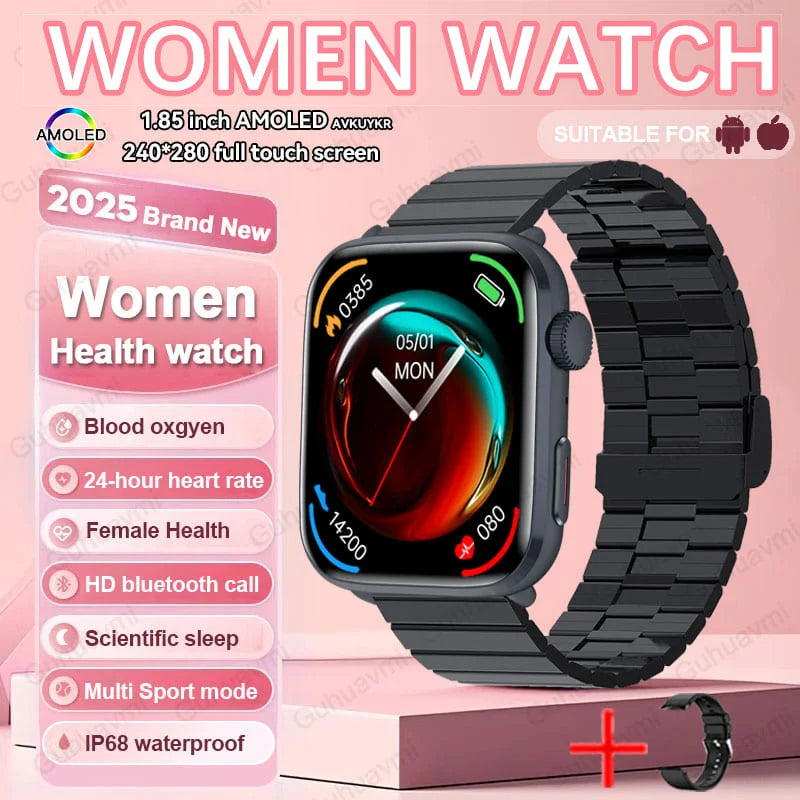 2025 New NFC Smart Watch Women AMOLED HD Screen IP68 Waterproof Blood Oxygen Heart Rate BT Call Smartwatch Watch