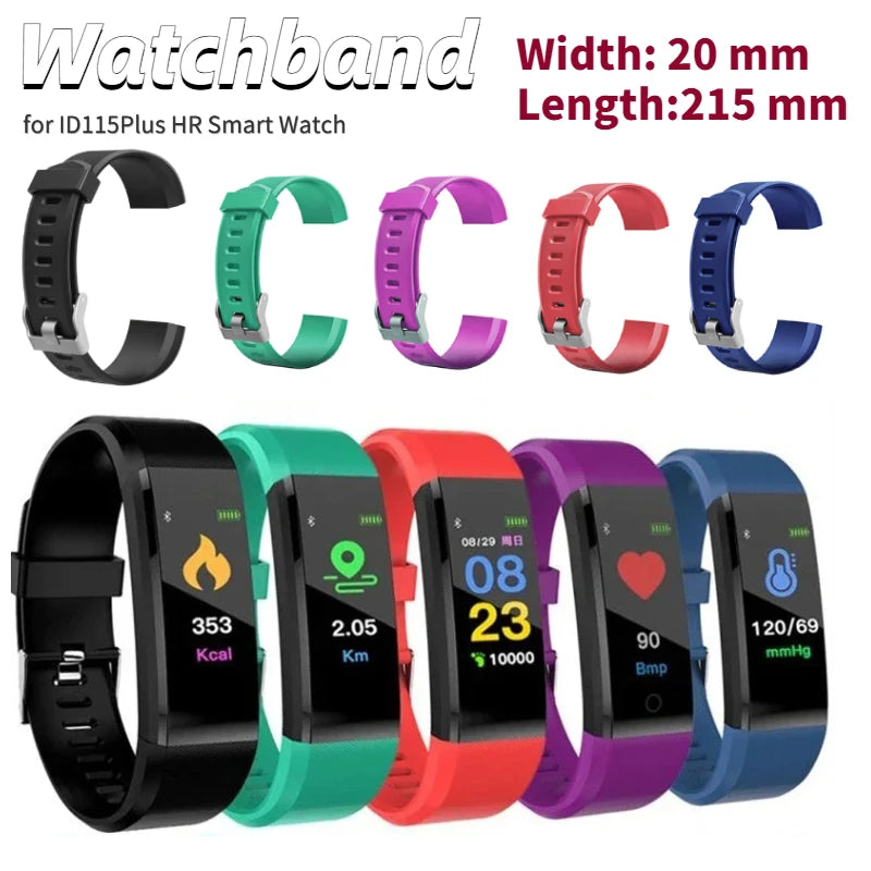 Colorful Replacement Watchband Adjustable Comfortable Silicone Watchband Replacement for ID 115 Plus HR Smart Watch Accessories