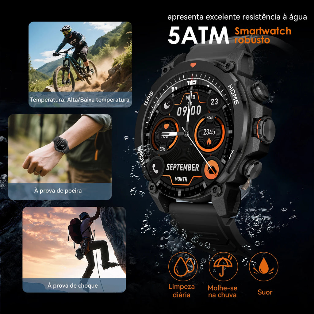 AURAFIT TREK 1: Relógio GPS com Tela AMOLED 1.43", 5ATM, 150+ Modos Esportivos, Monitor Saúde, Compatível Android/iOS