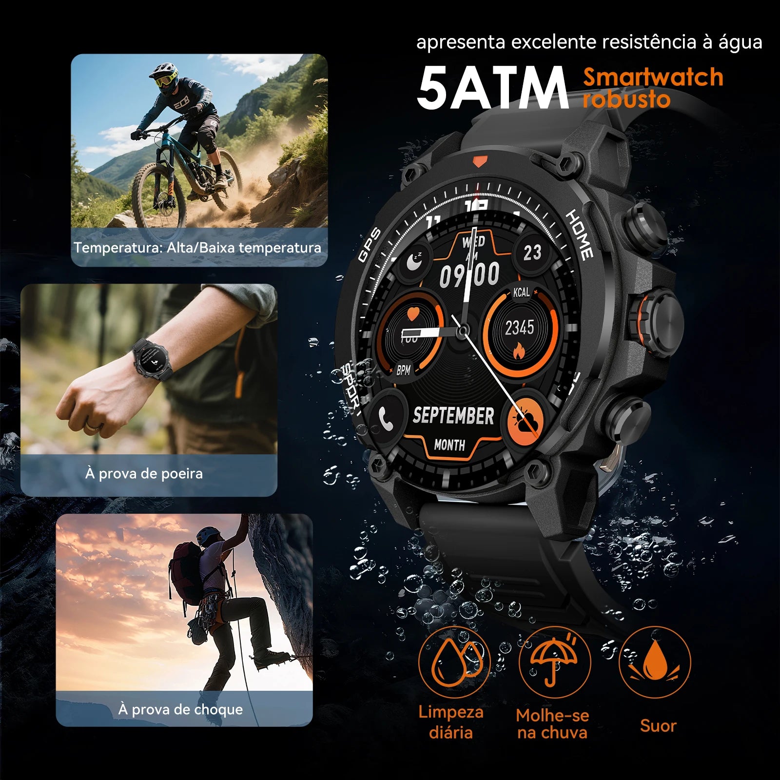 AURAFIT TREK 1: Relógio GPS com Tela AMOLED 1.43", 5ATM, 150+ Modos Esportivos, Monitor Saúde, Compatível Android/iOS