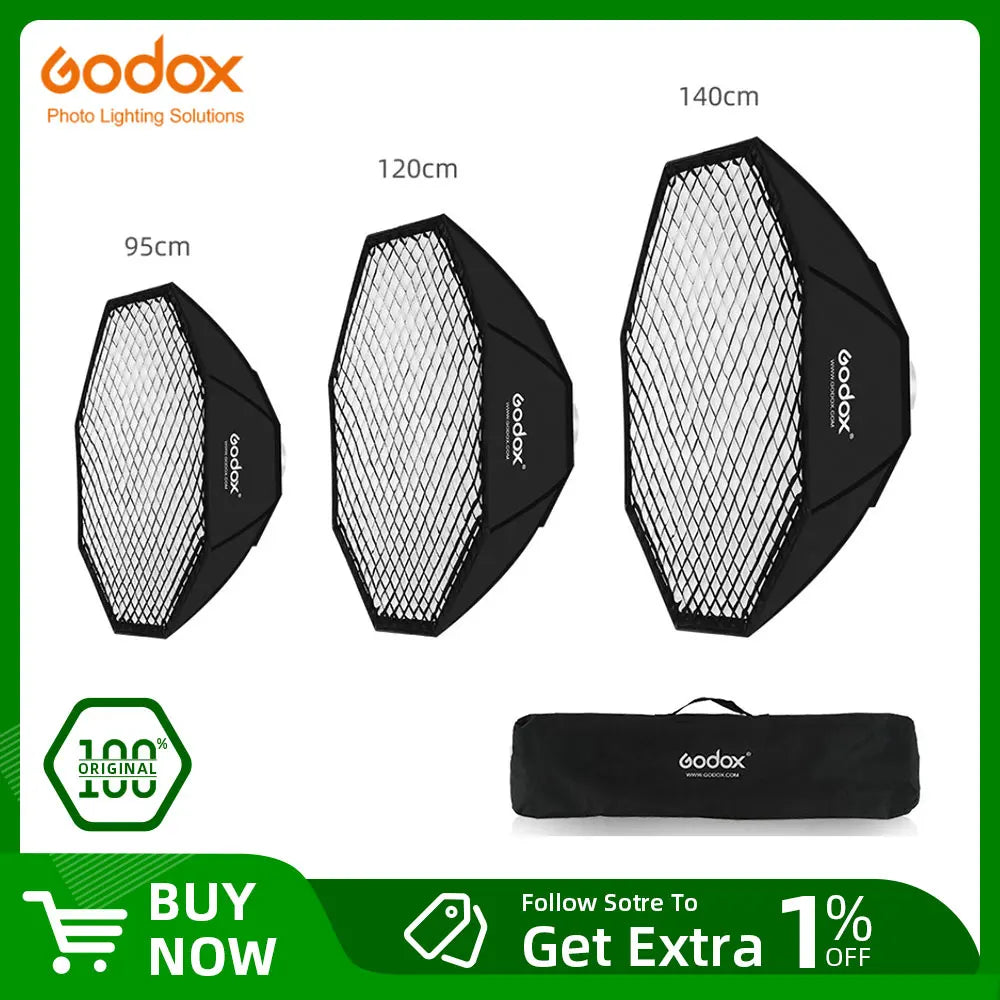 Godox 95cm 120cm 140cm Studio Octagon Honeycomb Grid Softbox Reflector softbox with Bowens Mount for Studio Strobe Flash Light