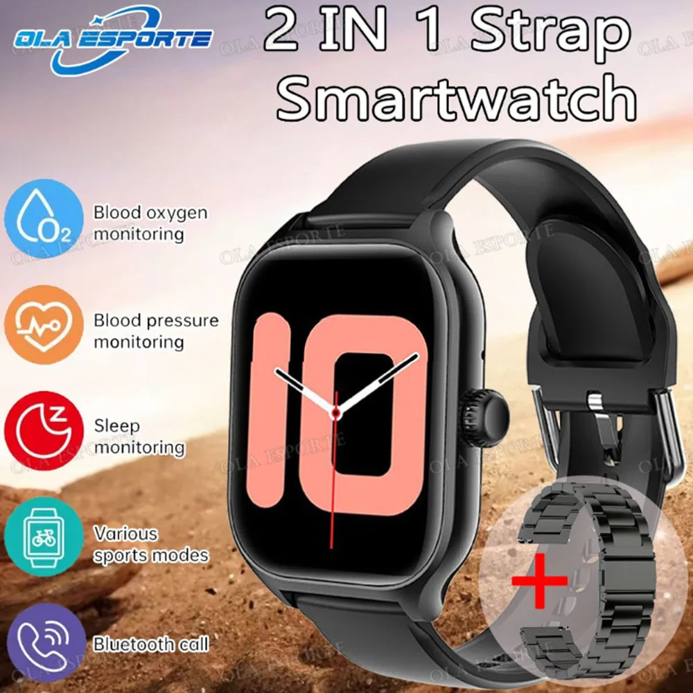 New Double Strap Smart Watch 1.75" AMOLED Screen Voice Assistant Bluetooth Call Men Women Smartwatch Heart Rate Sleep Monitoring