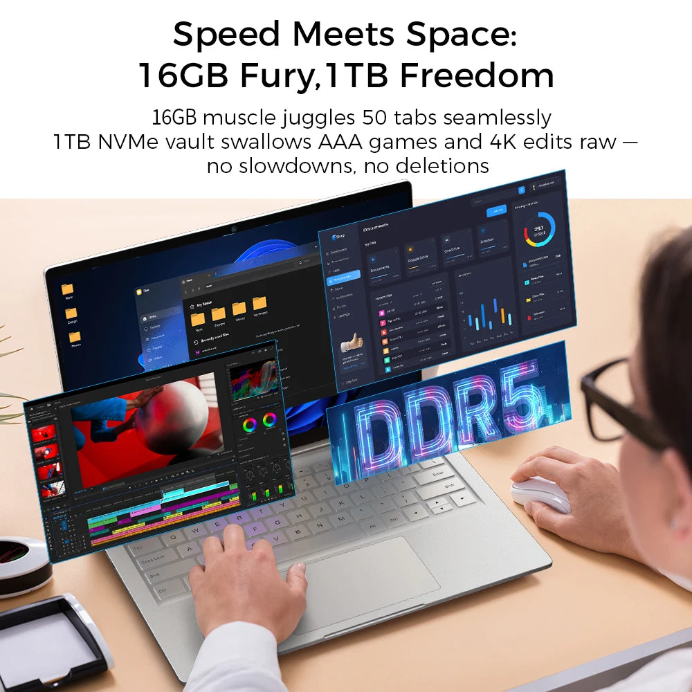 Ninkear S14 Ultra-portable Laptop With 1KG Weight AMD Ryzen 5 14 Inch 2.2K Windows 11 16GB LPDDR5 1TB SSD Computer Type-C