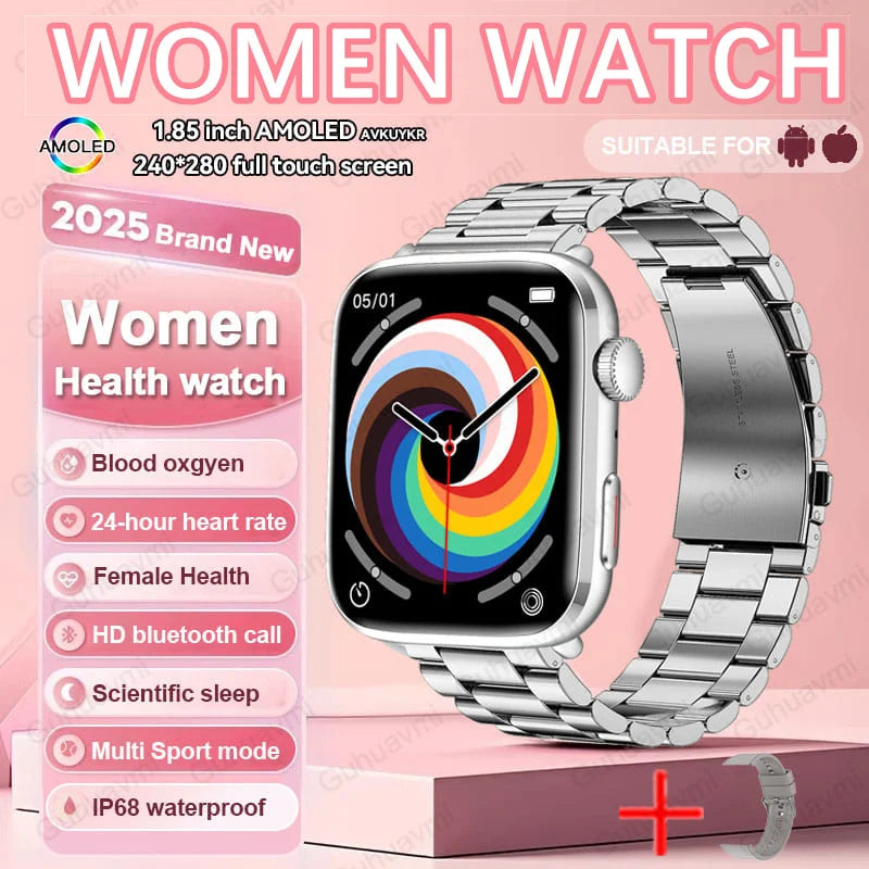 2025 New NFC Smart Watch Women AMOLED HD Screen IP68 Waterproof Blood Oxygen Heart Rate BT Call Smartwatch Watch