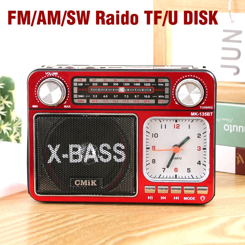 Retro Clock Bluetooth Radio Home Portable Light And Support USB TF Card  Interface Receiver MP3 Music Player