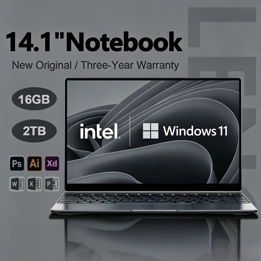 Ultra Slim 14.1 Inch Laptop 16GB RAM 2TB SSD Windows 11 Intel N3700 Notebook 1920x1080 Display Office Study Computer PC For