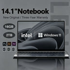 Ultra Slim 14.1 Inch Laptop 16GB RAM 2TB SSD Windows 11 Intel N3700 Notebook 1920x1080 Display Office Study Computer PC For
