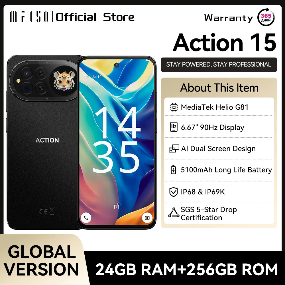 IIIF150 ACTION 15 Global Version Smartphone Helio G81 Massive 5100mAh Battery 48MP Camera 6.67" Display Dual Screen Design