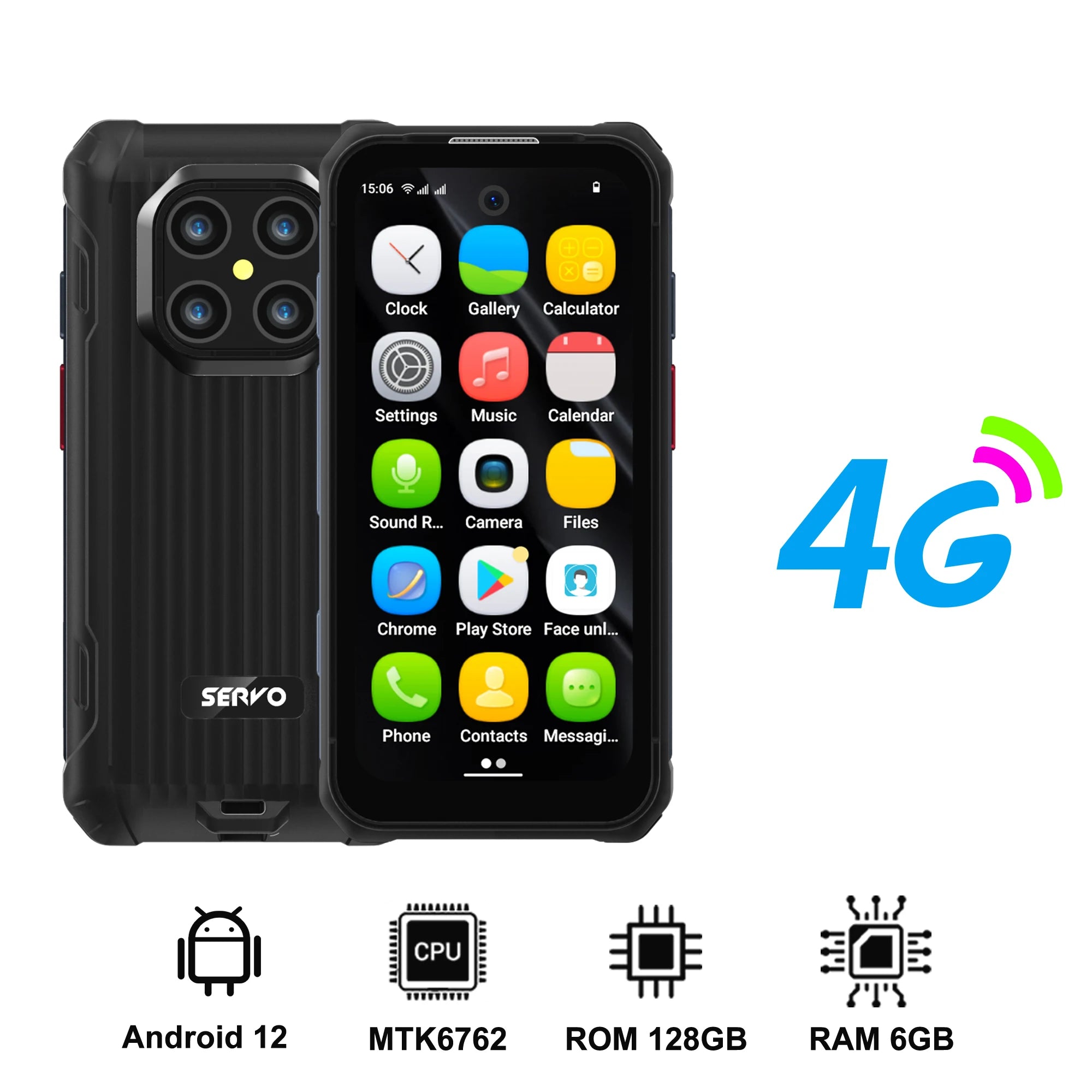 SERVO TANK500 4G LTE Mini Rugged Smartphone Android 12 OS 6GB+128GB PTT WiFi Dual SIM Card IP68 Waterproof Small Smart Cellphone