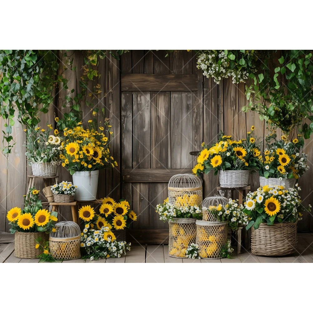 Fondo fotográfico de girasoles de granja, fiesta de cumpleaños de niños, fiesta de pastel, ducha de bebé, telón de fondo de retrato, estudio fotográfico