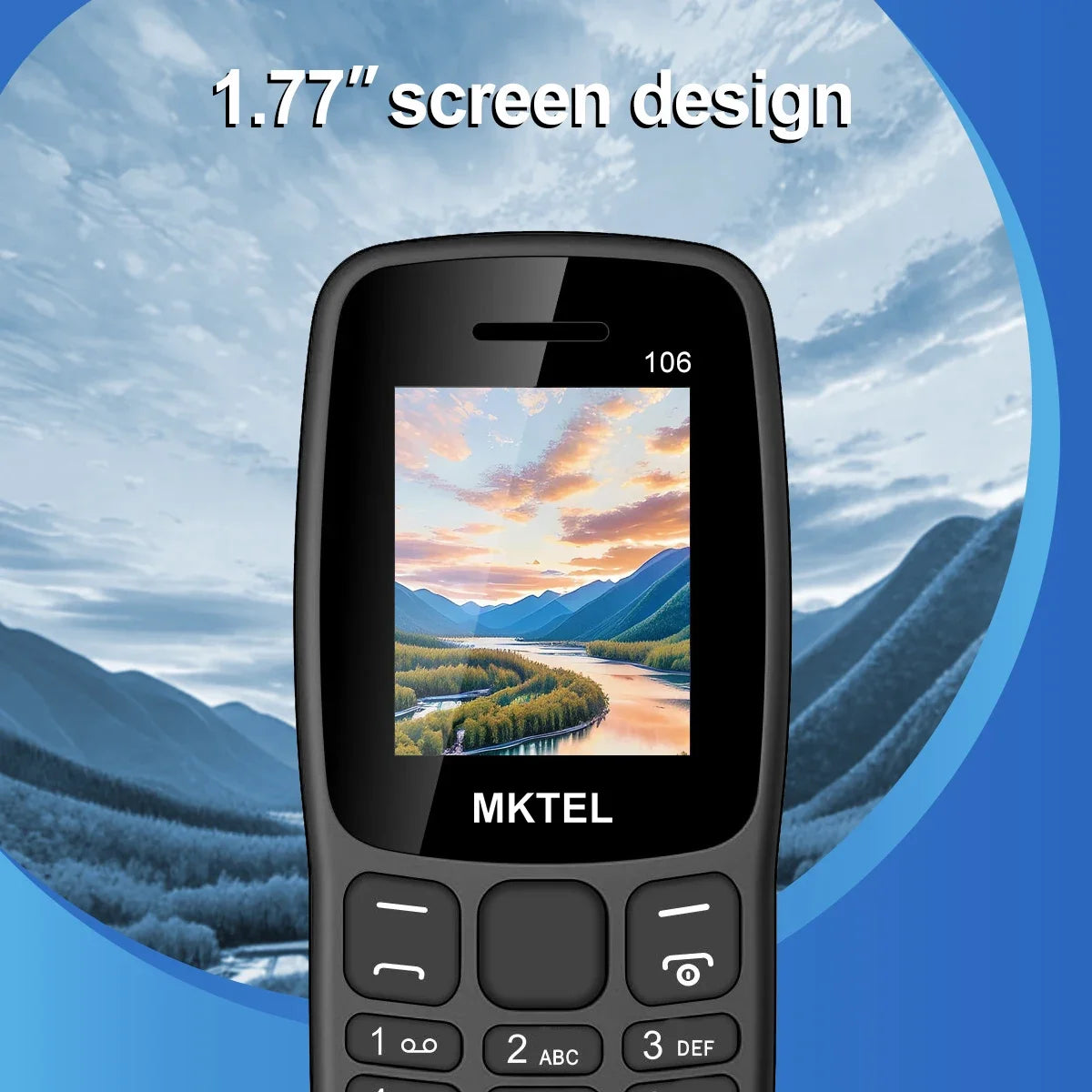MKTEL 106 Black Phone, SC6533G, 1.77" Screen, 800mAh Battery, Quad Band, Speaker, Flashlight, with Box & Manual