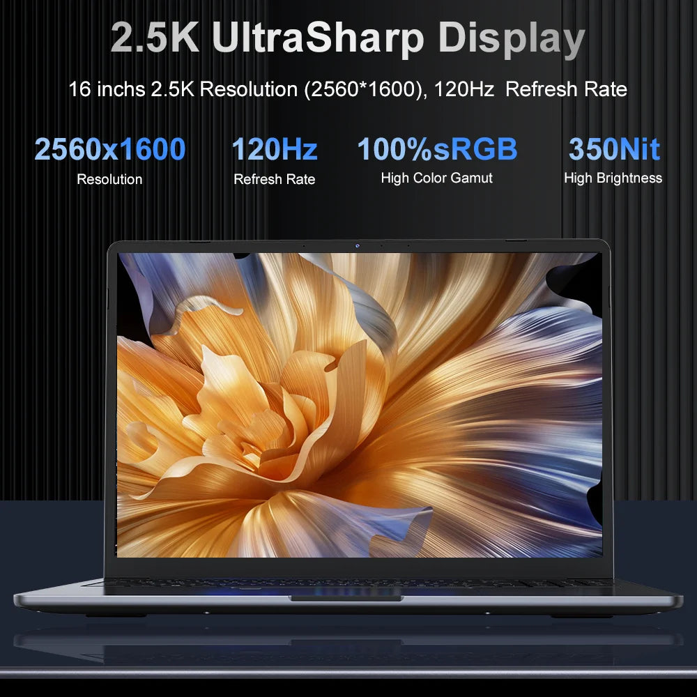 Ninkear N16 Pro Portátil de 16 Pulgadas Intel Core i7-12700H 16GB RAM 1TB SSD Pantalla 2.5K 120Hz WiFi 6 Desbloqueo por Huella Dactilar Teclado Retroiluminado Carga Rápida Portátil Delgado para Oficina Juegos Negocios Enchufe UE
