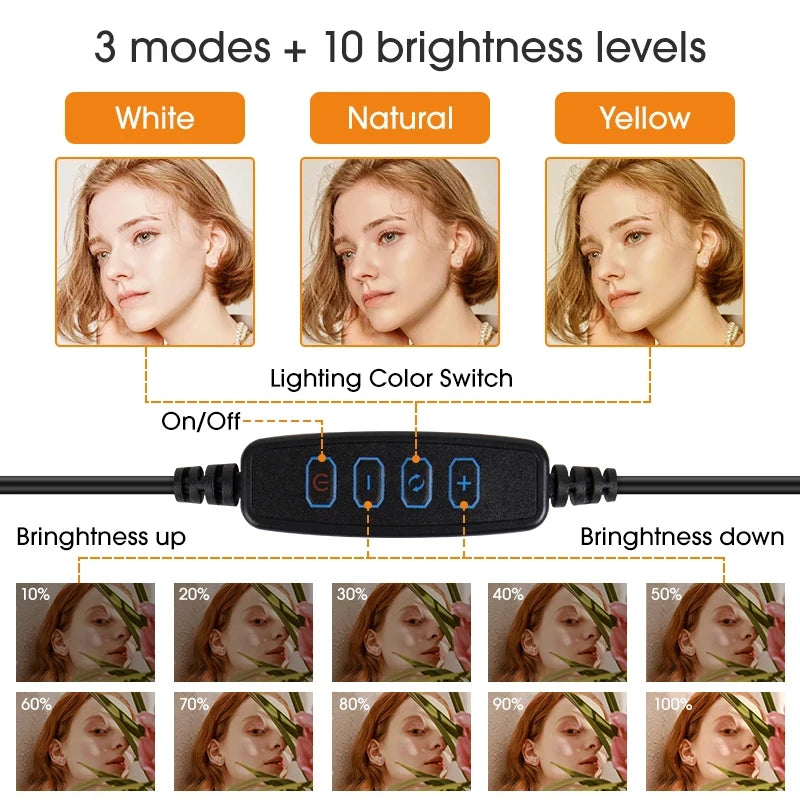 26cm LED Selfie Ring Light Dimmable Led Photography RingLight With Tripod & Phone Stand for Youtube Video Live Makeup Fill Lamps