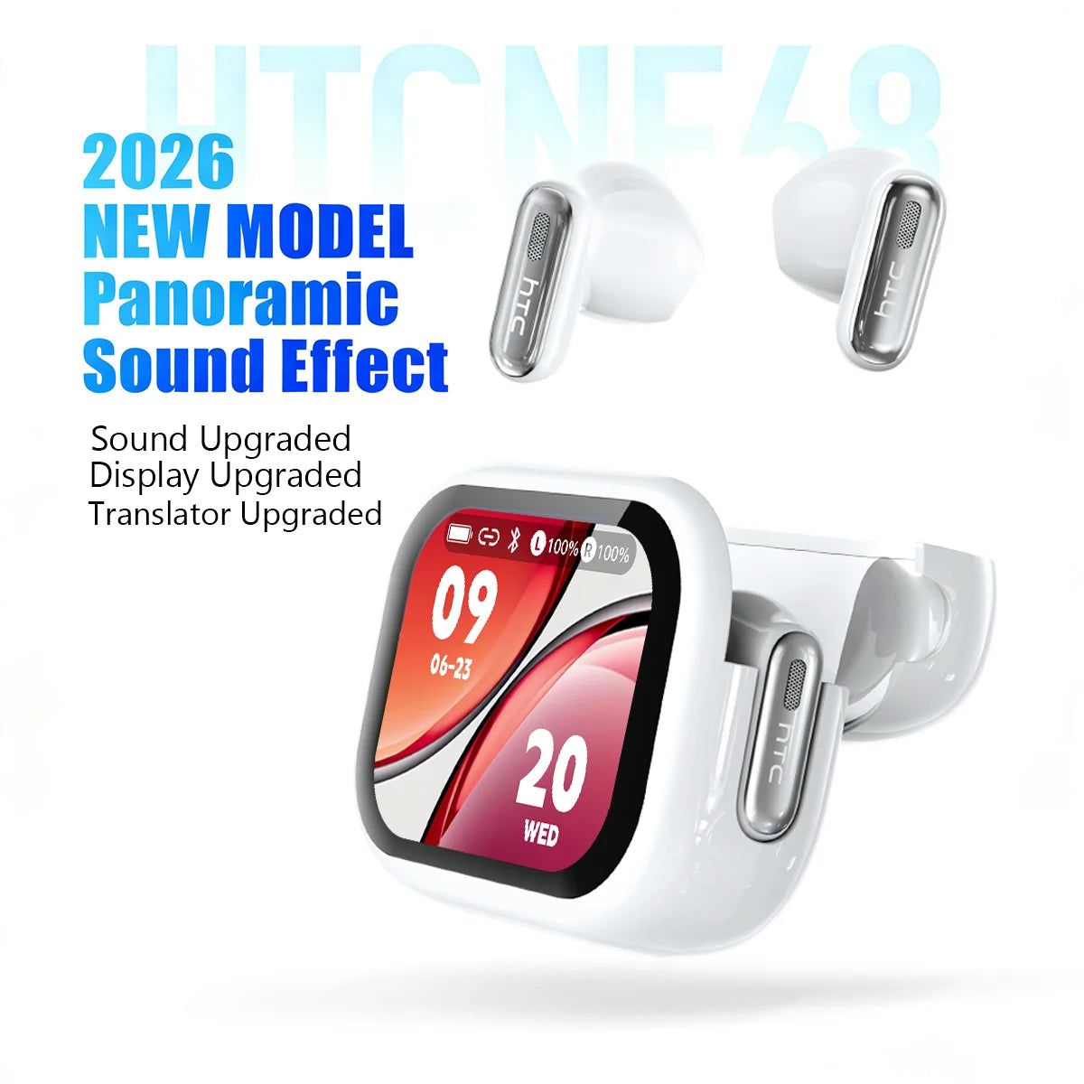 HD Screen Wireless Earphones Bluetooth Music Earbuds HTC NE68 150 Languages 30 hour Battery Life Clear Audio Comfortable Wearing