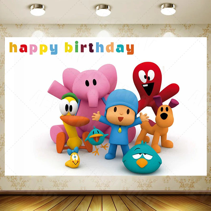 Pocoyoed Birthday Party Backdrop Photo Booth Background Kids Children's Baby Shower Decoration Supplies Custom Photography Props